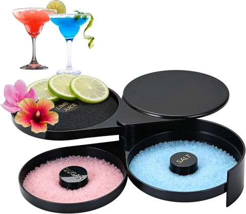 NYXOVA 3 Tier Bar Glass Rimmer for Margarita and Cocktail, Salt Box Spice Container, Margarita Salt Rimmer Set, Salt Rimmer for Cocktails, 3-Tray Salt Box Spice Container, Bartender Tool in Kuwait