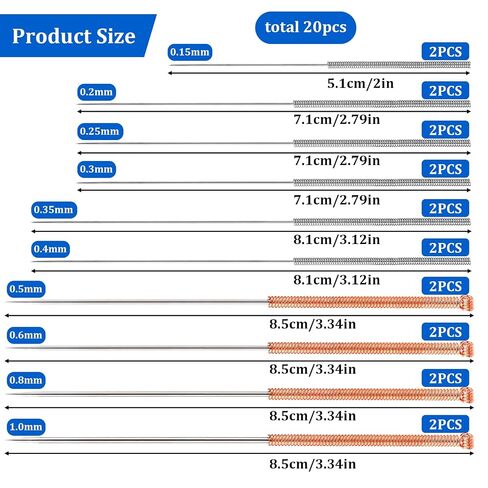 20Pcs 3D Printer Nozzle Cleaning Kit Needles, Stainless Steel Nozzle Unclogger No Clogger Welding Tip Cleaner Tools Accessories for Drills, (0.15, 0.2, 0.25, 0.3, 0.35, 0.4, 0.5, 0.6, 0.8, 1.0mm) in Kuwait