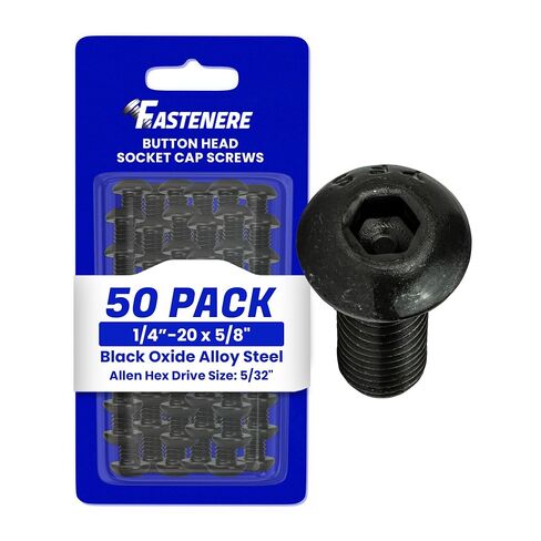 مسامير غطاء مقبس رأس زر Fastenere - 1/4-20 × 5/8 بوصة (50 قطعة) من سبائك الصلب، ملولبة بالكامل، لمسة نهائية من أكسيد أسود ناعم، مقاومة للتآكل، خيط الآلة، سهلة التركيب مع محرك سداسي ألين in Kuwait