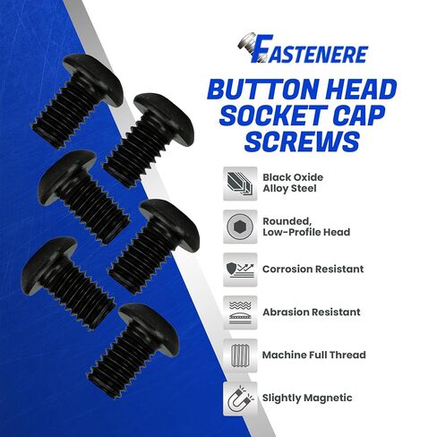 مسامير غطاء مقبس رأس زر Fastenere - 1/4-20 × 5/8 بوصة (50 قطعة) من سبائك الصلب، ملولبة بالكامل، لمسة نهائية من أكسيد أسود ناعم، مقاومة للتآكل، خيط الآلة، سهلة التركيب مع محرك سداسي ألين in Kuwait