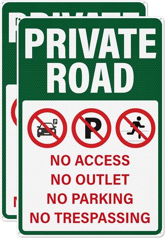 2 Pack 18"x12" Private Road Signs - No Trespassing No Parking No Access No Outlet, Large Reflective Aluminum Signage, Rust Free, Fade Resistant for Outdoor Driveway Yard Business in Kuwait