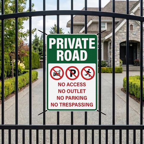 2 Pack 18"x12" Private Road Signs - No Trespassing No Parking No Access No Outlet, Large Reflective Aluminum Signage, Rust Free, Fade Resistant for Outdoor Driveway Yard Business in Kuwait