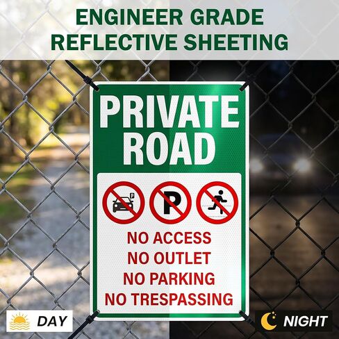 2 Pack 18"x12" Private Road Signs - No Trespassing No Parking No Access No Outlet, Large Reflective Aluminum Signage, Rust Free, Fade Resistant for Outdoor Driveway Yard Business in Kuwait