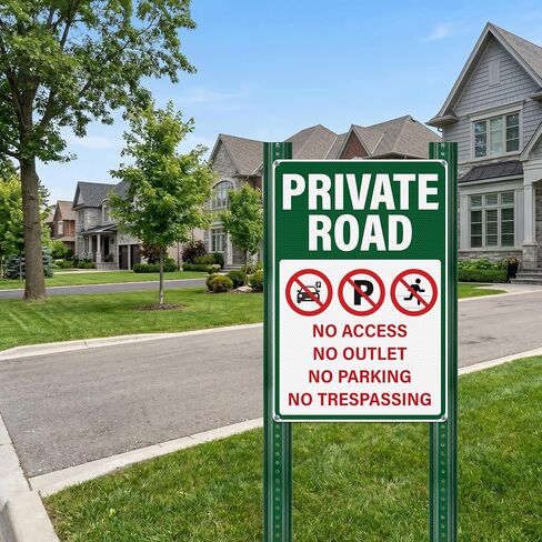 2 Pack 18"x12" Private Road Signs - No Trespassing No Parking No Access No Outlet, Large Reflective Aluminum Signage, Rust Free, Fade Resistant for Outdoor Driveway Yard Business in Kuwait