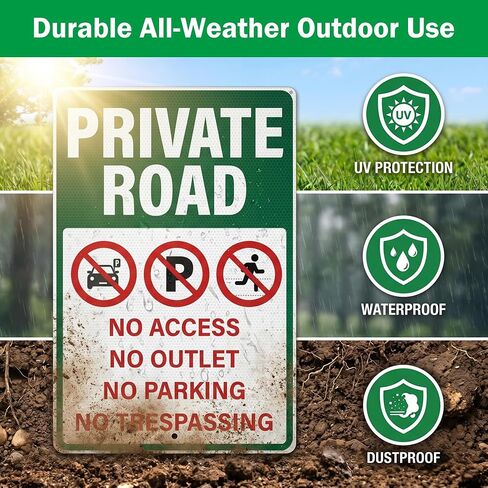 2 Pack 18"x12" Private Road Signs - No Trespassing No Parking No Access No Outlet, Large Reflective Aluminum Signage, Rust Free, Fade Resistant for Outdoor Driveway Yard Business in Kuwait