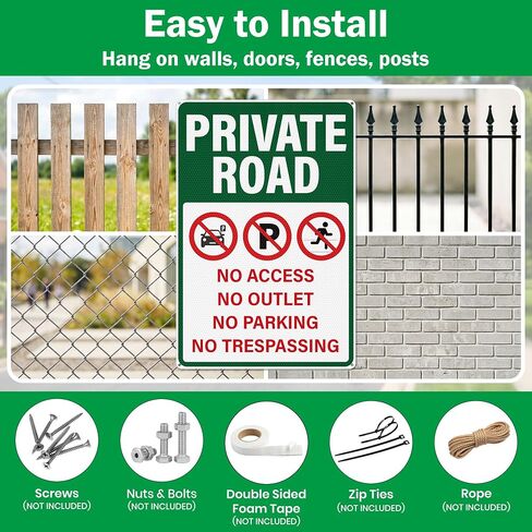 2 Pack 18"x12" Private Road Signs - No Trespassing No Parking No Access No Outlet, Large Reflective Aluminum Signage, Rust Free, Fade Resistant for Outdoor Driveway Yard Business in Kuwait