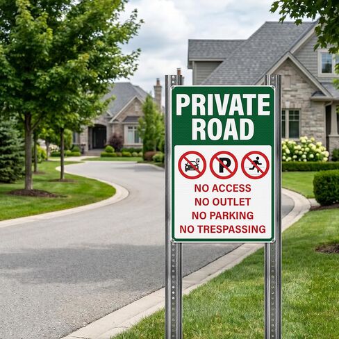 2 Pack 18"x12" Private Road Signs - No Trespassing No Parking No Access No Outlet, Large Reflective Aluminum Signage, Rust Free, Fade Resistant for Outdoor Driveway Yard Business in Kuwait