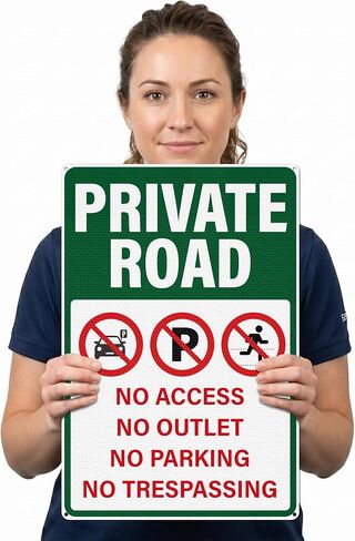 2 Pack 18"x12" Private Road Signs - No Trespassing No Parking No Access No Outlet, Large Reflective Aluminum Signage, Rust Free, Fade Resistant for Outdoor Driveway Yard Business in Kuwait