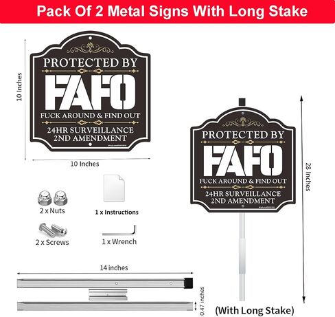 FAFO Security Sign - Protected by FAFO, Funk Around and Find Out Home Warning Sign For Yard with 28" Stake,10x10 Inch 2nd Amendment Rustproof, WeatherProof Fade Resistant Aluminum, Easy To Install. in Kuwait