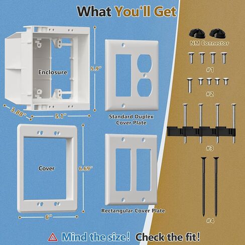 TVBU505-1 Recessed Outlet Box, Recessed Electrical Box for Wall Mount TV, Outlet Mounting Box for New Construction&Retrofit Projects, Wall Outlet Box with Duplex & Decorator Style Covers,2-Gang in Saudi Arabia
