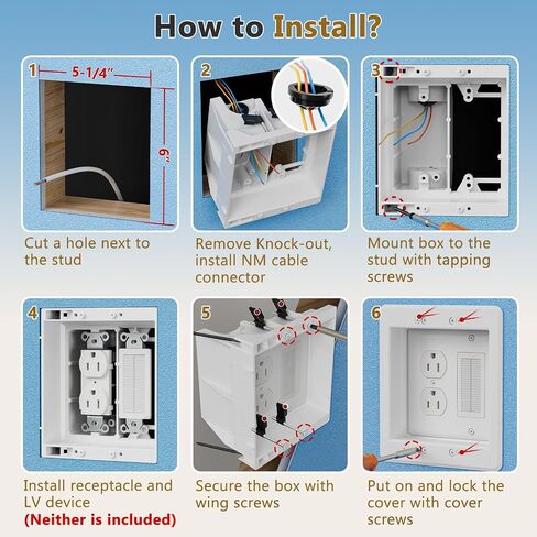 TVBU505-1 Recessed Outlet Box, Recessed Electrical Box for Wall Mount TV, Outlet Mounting Box for New Construction&Retrofit Projects, Wall Outlet Box with Duplex & Decorator Style Covers,2-Gang in Saudi Arabia