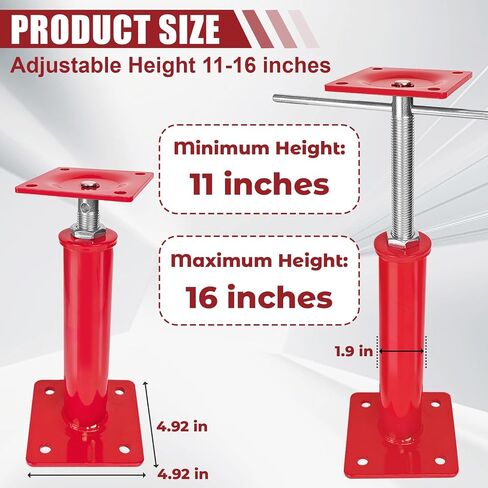 4 Pack Adjustable House Floor Jacks, 11"-16" Height Range Jack Post for Leveling, 3-5 Ton Lod Capacity Heavy-Duty Basement Support Screw Jack for House Foundation, Stairs, Porches, Roof Beams, Red in Kuwait