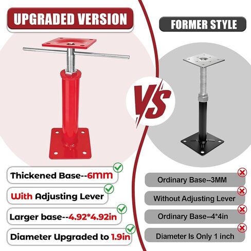 4 Pack Adjustable House Floor Jacks, 11"-16" Height Range Jack Post for Leveling, 3-5 Ton Lod Capacity Heavy-Duty Basement Support Screw Jack for House Foundation, Stairs, Porches, Roof Beams, Red in Kuwait