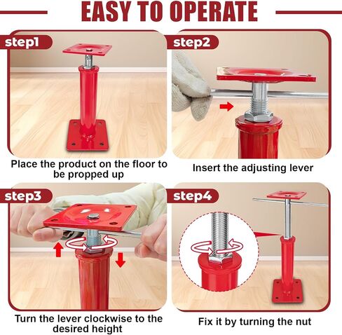 4 Pack Adjustable House Floor Jacks, 11"-16" Height Range Jack Post for Leveling, 3-5 Ton Lod Capacity Heavy-Duty Basement Support Screw Jack for House Foundation, Stairs, Porches, Roof Beams, Red in Kuwait