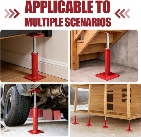 4 Pack Adjustable House Floor Jacks, 11"-16" Height Range Jack Post for Leveling, 3-5 Ton Lod Capacity Heavy-Duty Basement Support Screw Jack for House Foundation, Stairs, Porches, Roof Beams, Red in Kuwait