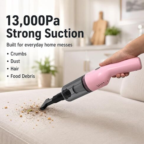 Handheld Vacuum Cordless, 13000Pa Portable Vacuum Cleaner with Large Dust Cup, Rechargeable Hand Vacuum for Home, Sofa, Stairs, Kitchen, Car, Crumbs, Dust, Hair and Everyday Messes, Soft Pink in Kuwait