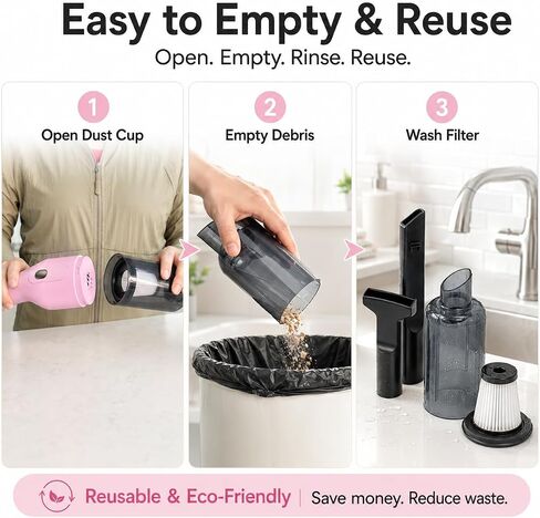 Handheld Vacuum Cordless, 13000Pa Portable Vacuum Cleaner with Large Dust Cup, Rechargeable Hand Vacuum for Home, Sofa, Stairs, Kitchen, Car, Crumbs, Dust, Hair and Everyday Messes, Soft Pink in Kuwait