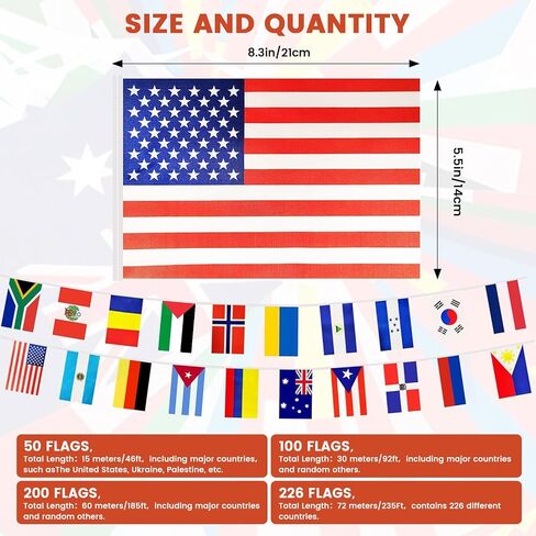 185Ft 200 Countries International String Flags-8"x5.5" International World Flags Bunting Banners for World Cup, Party Decorations, Bars, Sports Clubs, School Festivals, Celebrations(200) in Kuwait