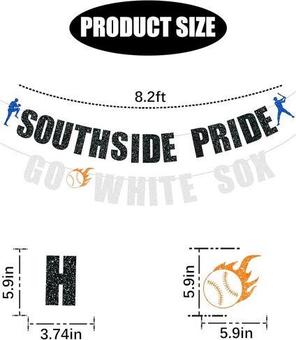 Pre Strung Southside Pride GO White Sox Banner -Chicago White Soxs party decor, Baseball team party，Celebration Baseball Game Day Party Decorations banner Black and Silver Glitter in Kuwait