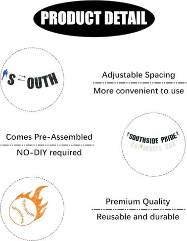 Pre Strung Southside Pride GO White Sox Banner -Chicago White Soxs party decor, Baseball team party，Celebration Baseball Game Day Party Decorations banner Black and Silver Glitter in Kuwait