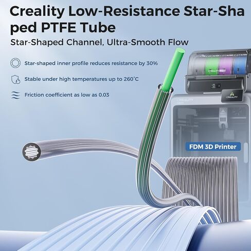 ملحقات الطابعة ثلاثية الأبعاد الرسمية لأنبوب PTFE من Creality، قناة داخلية على شكل نجمة منخفضة المقاومة 4M وتدفق سلس، مقاومة للحرارة حتى 260 درجة مئوية، تنطبق على طابعة FDM ثلاثية الأبعاد in Kuwait