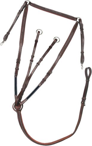 Exion Leather Breastplate for Horses with Adjustable Running Martingale Attachment- Square Raised Soft Padded Equestrian Horse Breast Plate Tack with Navy Elastic Inserts in Kuwait