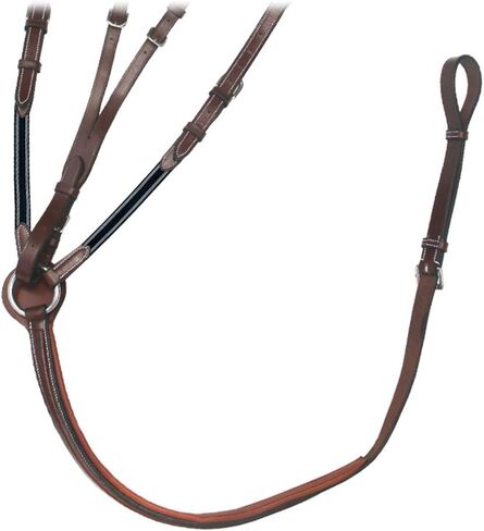 Exion Leather Breastplate for Horses with Adjustable Running Martingale Attachment- Square Raised Soft Padded Equestrian Horse Breast Plate Tack with Navy Elastic Inserts in Kuwait