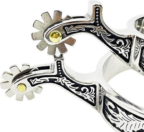 Men's Western Spurs for Cowboy Boots - Stainless Steel Equestrian Riding Spurs with Leather Straps 1 3/4" Shank, 3/4" Band | Floral Engraved with Cactus Accents Black Leather Spur Straps 390g Pair Ready-to-Use Horse Riding Gear in Kuwait