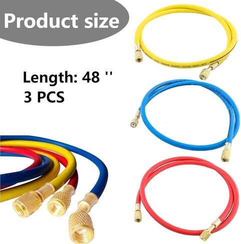Professional HVAC Refrigerant Charging Hose Set,hvac hoses, Red Yellow Blue, 1/4 Inch Imperial, 48 Inch Length, 600 PSI Working Pressure, Compatible with R134a R22 R410a,2026 Upgrade in Kuwait