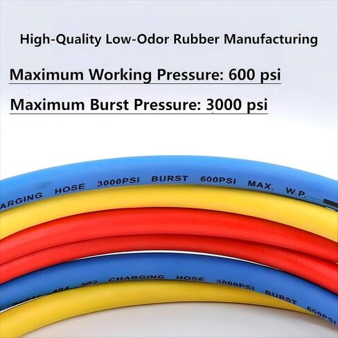 Professional HVAC Refrigerant Charging Hose Set,hvac hoses, Red Yellow Blue, 1/4 Inch Imperial, 48 Inch Length, 600 PSI Working Pressure, Compatible with R134a R22 R410a,2026 Upgrade in Kuwait