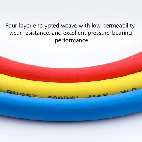 Professional HVAC Refrigerant Charging Hose Set,hvac hoses, Red Yellow Blue, 1/4 Inch Imperial, 48 Inch Length, 600 PSI Working Pressure, Compatible with R134a R22 R410a,2026 Upgrade in Kuwait