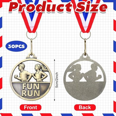 Huquary 30 Pcs Fun Run Medals Bulk 2" Track and Field Medals Gold Running Trophy with Neck Ribbons for Sports Club Cross Country Tournaments Competition Team Adult Kids in Kuwait