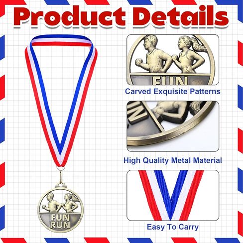 Huquary 30 Pcs Fun Run Medals Bulk 2" Track and Field Medals Gold Running Trophy with Neck Ribbons for Sports Club Cross Country Tournaments Competition Team Adult Kids in Kuwait