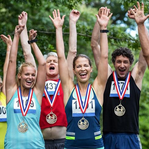 Huquary 30 Pcs Fun Run Medals Bulk 2" Track and Field Medals Gold Running Trophy with Neck Ribbons for Sports Club Cross Country Tournaments Competition Team Adult Kids in Kuwait