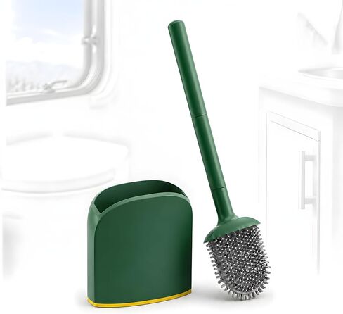 RV Toilet Brush and Holder Set, Wall Mounted Silicone Toilet Bowl Brush, Compact Flat Space Saving Design for RV Camper Trailer Bathroom, White in Kuwait