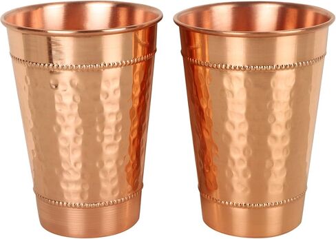 Hammered Pure Copper Water Drinking Glasses Set of 2 Large 13 Oz Drinking Cups Copper Ayurvedic Health Benefits Tumblers Beautiful Handcrafted Design Cup Best Gift in Kuwait