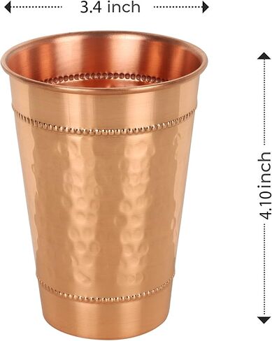 Hammered Pure Copper Water Drinking Glasses Set of 2 Large 13 Oz Drinking Cups Copper Ayurvedic Health Benefits Tumblers Beautiful Handcrafted Design Cup Best Gift in Kuwait