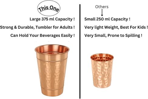 Hammered Pure Copper Water Drinking Glasses Set of 2 Large 13 Oz Drinking Cups Copper Ayurvedic Health Benefits Tumblers Beautiful Handcrafted Design Cup Best Gift in Kuwait