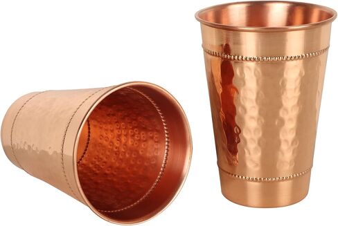 Hammered Pure Copper Water Drinking Glasses Set of 2 Large 13 Oz Drinking Cups Copper Ayurvedic Health Benefits Tumblers Beautiful Handcrafted Design Cup Best Gift in Kuwait