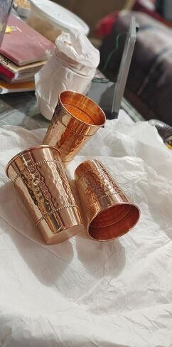 Hammered Pure Copper Water Drinking Glasses Set of 2 Large 13 Oz Drinking Cups Copper Ayurvedic Health Benefits Tumblers Beautiful Handcrafted Design Cup Best Gift in Kuwait
