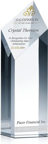 Personalized Crystal Sales Award Trophy – Diamond Shaped Recognition Plaque for Top Salesperson, Custom Engraved with Name & Company – Corporate Gift for Achievement (L - 9") in Kuwait