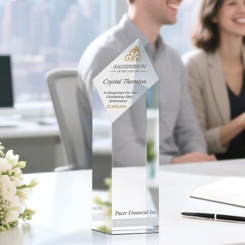 Personalized Crystal Sales Award Trophy – Diamond Shaped Recognition Plaque for Top Salesperson, Custom Engraved with Name & Company – Corporate Gift for Achievement (L - 9") in Kuwait