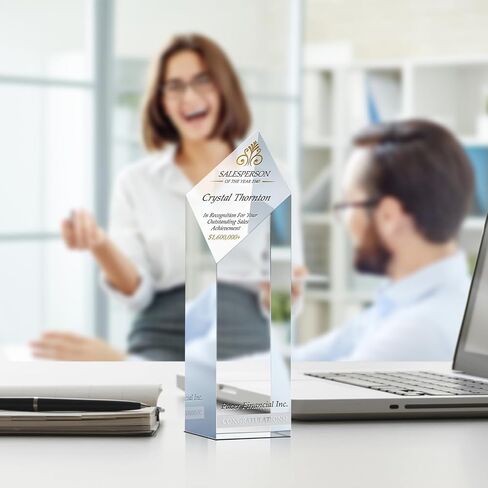 Personalized Crystal Sales Award Trophy – Diamond Shaped Recognition Plaque for Top Salesperson, Custom Engraved with Name & Company – Corporate Gift for Achievement (L - 9") in Kuwait