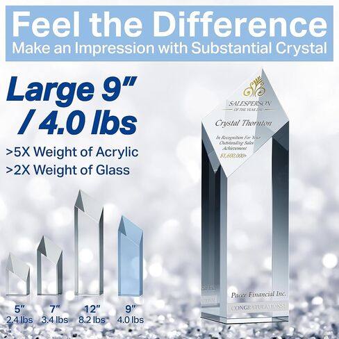 Personalized Crystal Sales Award Trophy – Diamond Shaped Recognition Plaque for Top Salesperson, Custom Engraved with Name & Company – Corporate Gift for Achievement (L - 9") in Kuwait