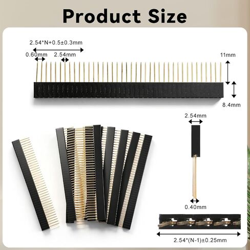 10 قطع مقابس PCB دبوس صف واحد أنثى مقبس رأس لوحة الخبز 1x40P رؤوس لوحة الخبز صف واحد 2.54 مم شريط موصل 1 بوصة دبوس عمودي لدرع النموذج، طول الإبرة 0.43i in Kuwait