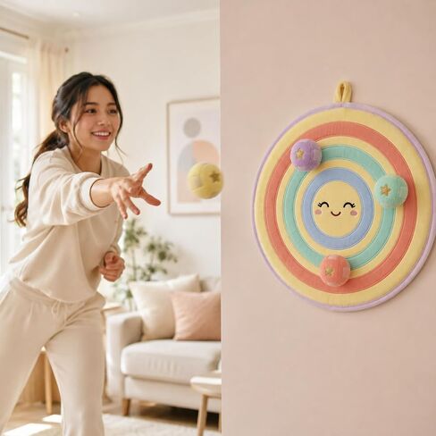 Juju Soft Toss Target Game — Round Fabric Dartboard with Hook-and-Loop Fabric Balls — No-Sharp Indoor Outdoor Aim Game with Kawaii Face in Kuwait