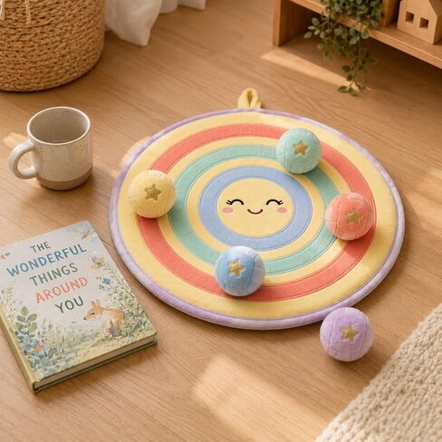 Juju Soft Toss Target Game — Round Fabric Dartboard with Hook-and-Loop Fabric Balls — No-Sharp Indoor Outdoor Aim Game with Kawaii Face in Kuwait