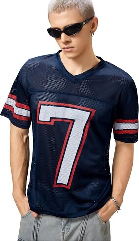 OYOANGLE Men's Number Print V Neck Short Sleeve Tshirts Loose Y2K Jersey Shirts Breathable Graphic Tees in Saudi Arabia