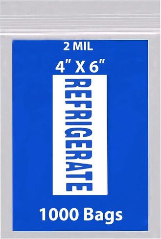 Printed Blue "Refrigerate" Zipper Reclosable Bags 2Mil, 4" X 6" & 1000Bags | LDPE Plastic Storage Bags with Zip Closure for Refrigeration Food Pharmacy Use | Resealable Storage for Freshness in Kuwait