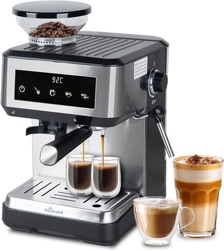 20 Bar Espresso Machine, Stainless Steel, with Built-in Grinder in Kuwait